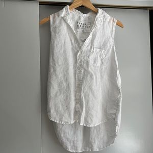 Sleeveless button up linen shirt by Frank and Eileen in 100% white linen size S